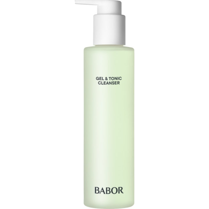 Babor Gel & Tonic Cleanser 200 ml dyptrensende ansiktsrens i frostet flaske med hvit pumpe og lysegrønn gel