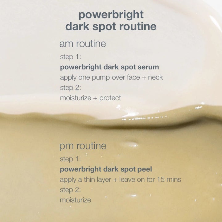 Dermalogica PowerBright Dark Spot System Duo med hvit serumtekstur og beige peelingkrem mot pigmentflekker