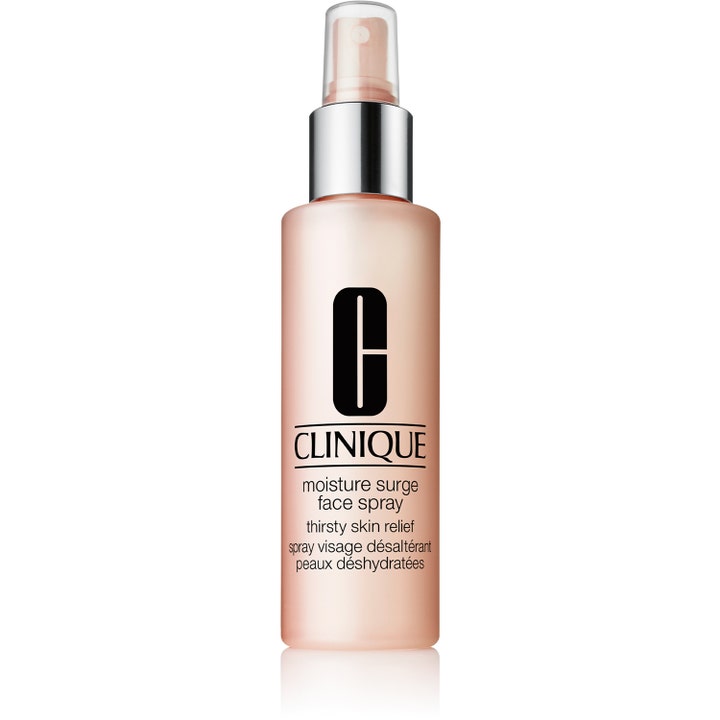 Clinique Moisture Surge Face Spray 125 ml fuktighetsgivende ansiktsspray i ferskenfarget flaske med sølvpumpe