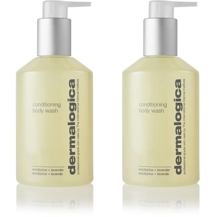 Dermalogica Conditioning Body Wash 2-pakning pleiende kroppsvask i lysegule flasker med sølvfarget pumpe