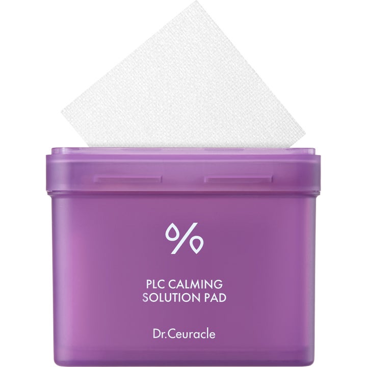 Dr. Ceuracle PLC Calming Solution Pad 130 stk beroligende tonerpads i lilla plastboks med hvit teksturert pad