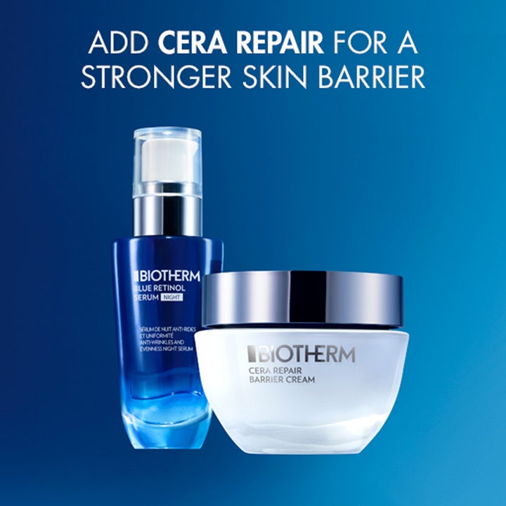 Biotherm Blue Retinol Serum Night 30 ml nattserum og Cera Repair ansiktskrem som styrker hudbarrieren.