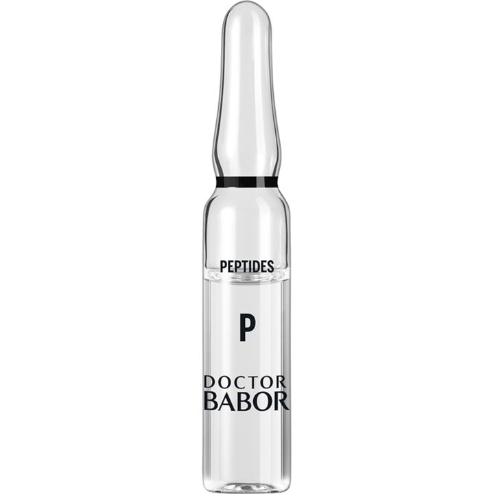 Doctor Babor Peptides 2ml oppstrammende serum i en gjennomsiktig glassampulle med svart tekst og logo