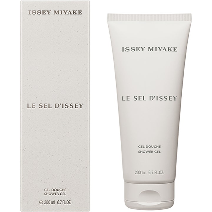 Issey Miyake Le Sel D'Issey 200 ml rensende dusjgelé i matt lys grå tube og eske med stilren minimalistisk tekst