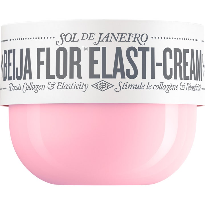 Sol de Janeiro Beija Flor Elasti-Cream fuktighetsgivende kroppskrem i rosa krukke med hvitt lokk