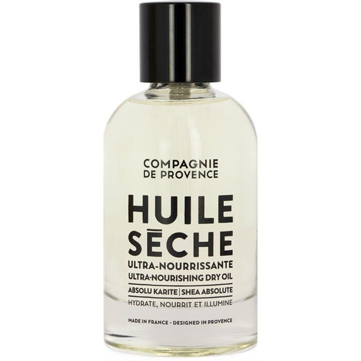 Compagnie de Provence Huile Sèche Shea Absolute 100ml nærende tørrolje i klar glassflaske med sort kork