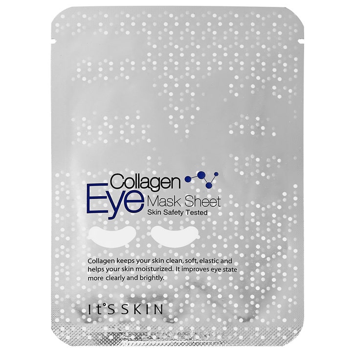 It'S SKIN Collagen Eye Mask Sheet 1 par fuktighetsgivende øyemaske som gir elastisitet i sølvfarget pose