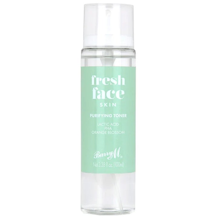 Barry M Fresh Face Skin Purifying Toner 100 ml rensende ansiktsvann i klar plastflaske med lysegrønn etikett