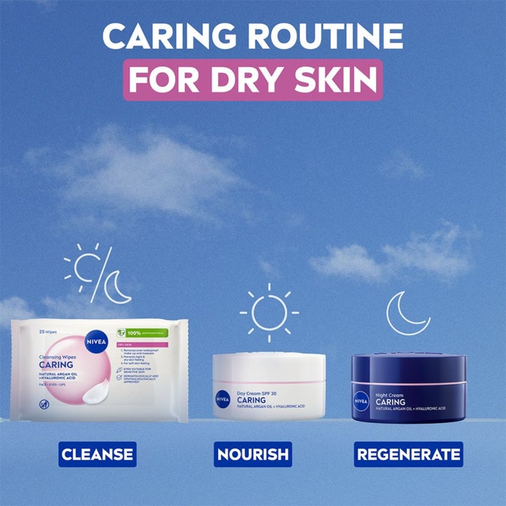 NIVEA Gentle Cleansing Wipes 25 stk skånsom sminkefjerner med smilende kvinne og tekst om plantebaserte servietter