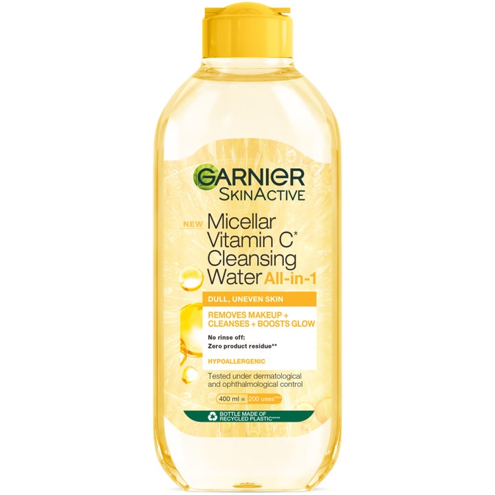 Garnier SkinActive Micellar Vitamin C Cleansing Water 400 ml glødgivende ansiktsrens i klar flaske med gul kork