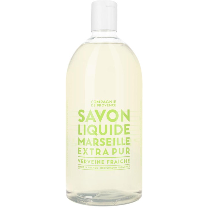 Compagnie de Provence Savon Liquide Marseille Verveine Fraiche 1000ml flytende såpe i klar flaske med hvit kork