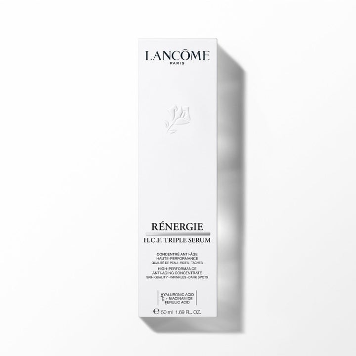 Lancôme Rénergie H.C.F. Triple Serum 50 ml anti-aging hudpleie i hvit eske med hyaluronsyre og niacinamid.