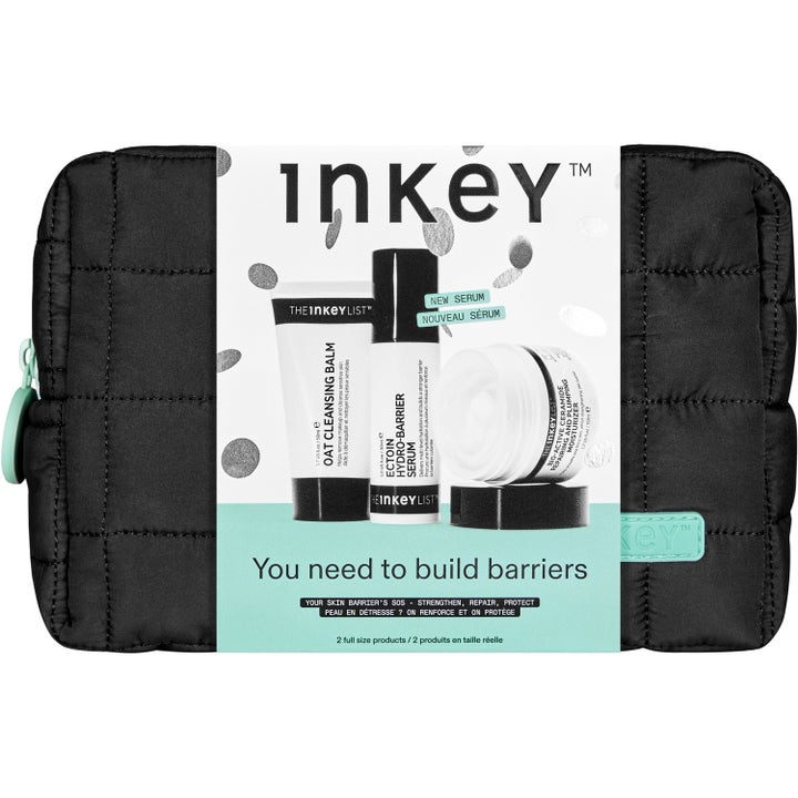 The INKEY List You Need to Build Barriers 130 ml styrkende hudpleiesett i svart vattert toalettmappe med rens og krem