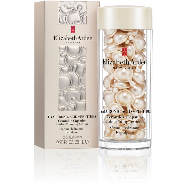 Elizabeth Arden Ceramide Capsules Hyaluronic Acid + Peptides 28 ml fuktserum med kapsler i en gjennomsiktig krukke