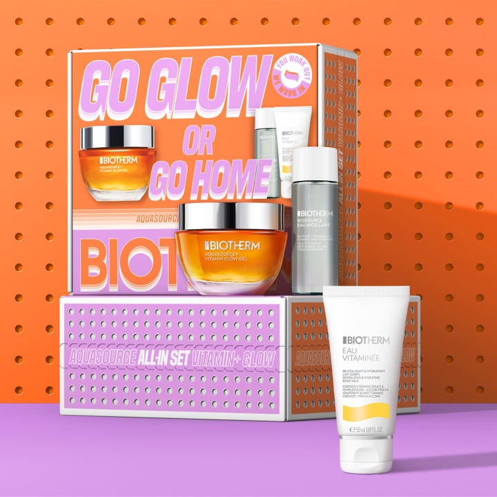 Biotherm Aquasource Vitamin Glow Set hudpleiesett i dekorativ oransje eske med ansiktskrem og bodylotion