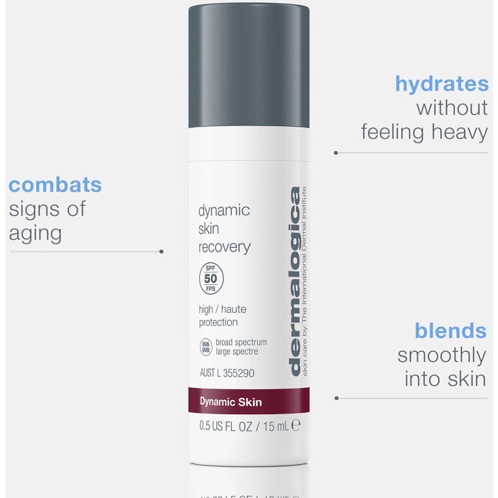 Dermalogica Dynamic Skin Recovery SPF50 15 ml dagkrem motvirker aldringstegn i hvit pumpeflaske med grått lokk