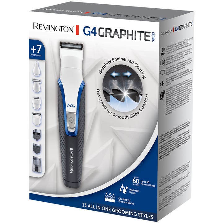 Remington Graphite Series Personal Groomer G4 PG4000 skjeggtrimmer i hvit og svart eske med 7 tilbehør