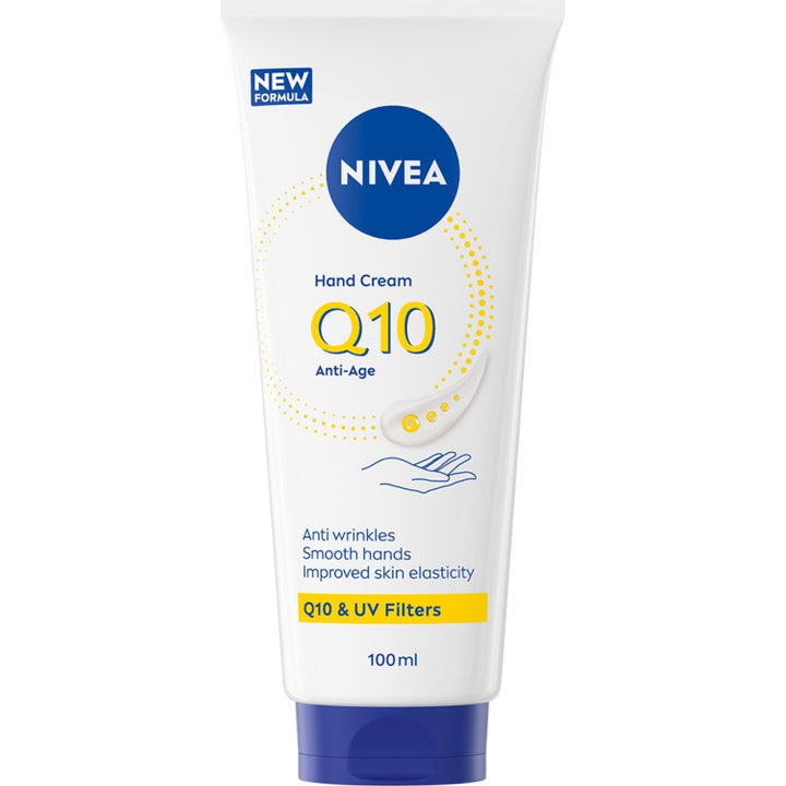 Nivea Hand Cream Q10 Anti-Age 100 ml anti-aldrende håndkrem som reduserer rynker i hvit tube med blå kork