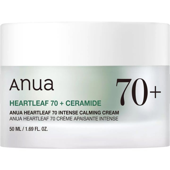 Anua Heartleaf 70 Intense Calming Cream 50 ml beroligende ansiktskrem i hvit krukke med mintgrønt design