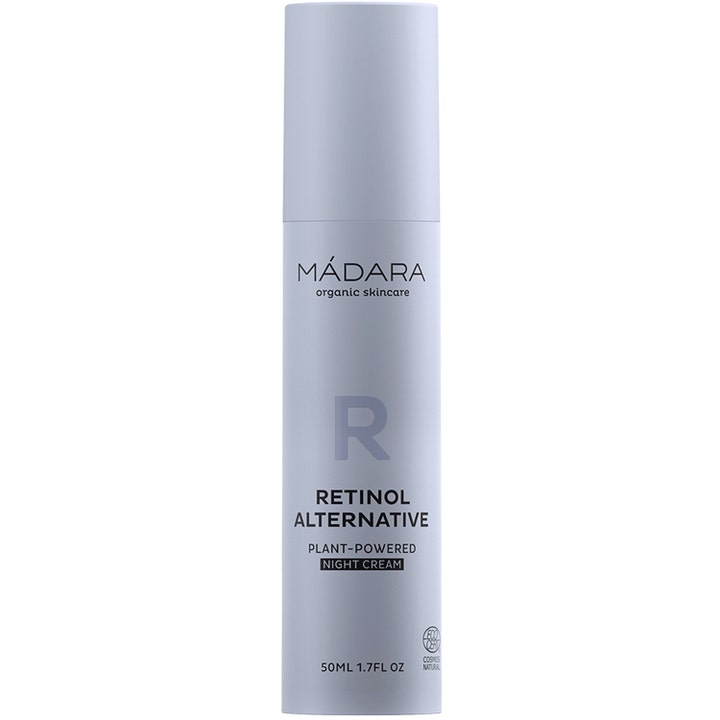 Mádara Retinol Alternative 50 ml fornyende nattkrem i en stilren lysegrå sylindrisk flaske