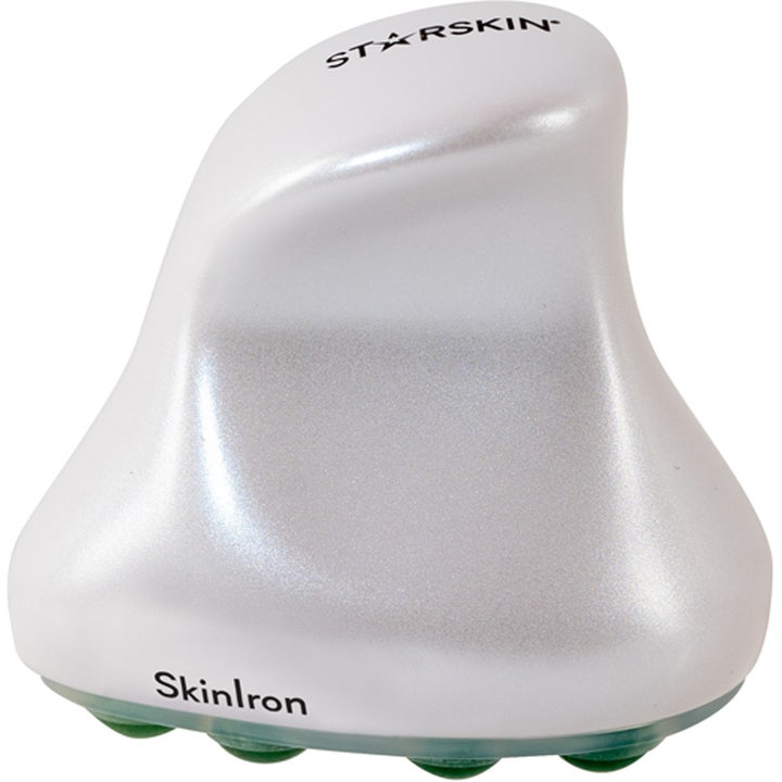 Starskin Skin Iron Face Jade 1 stk hudpleieverktøy hvit perlemorskimrende massasjeenhet med grønne jaderuller.