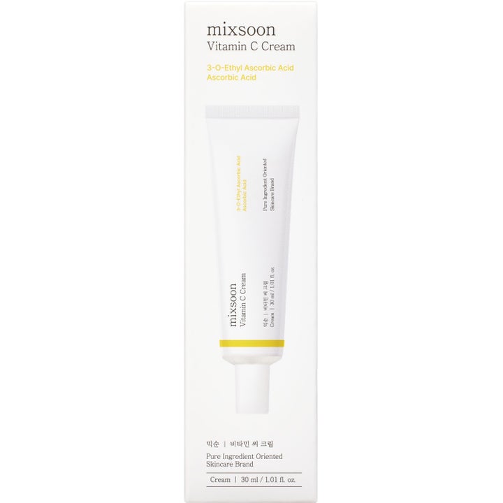 Mixsoon Vitamin C Cream 30 ml glødgivende ansiktskrem i hvit eske med gul tekst og illustrasjon av en hvit tube