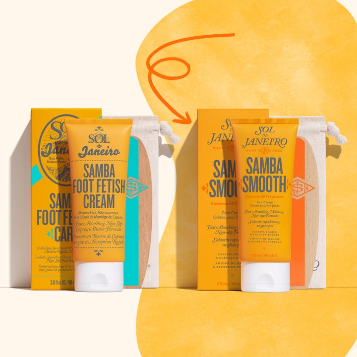 Sol de Janeiro Samba Foot Fetish Care 90 ml fotkrem i gul tube med hvit kork og tilhørende fotfil