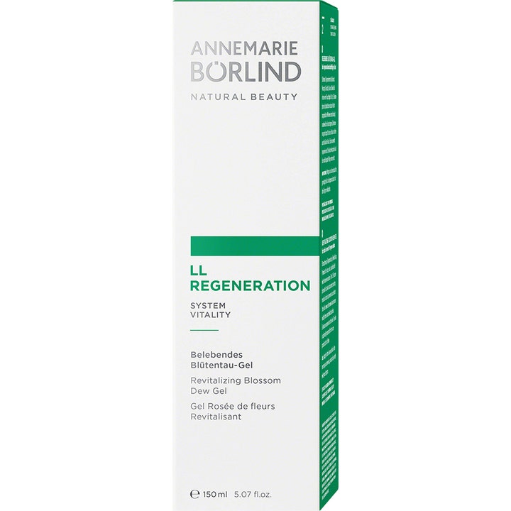 Annemarie Börlind LL Regeneration Blossom Dew Gel 150 ml fuktgivende ansiktsgel i hvit og grønn eske