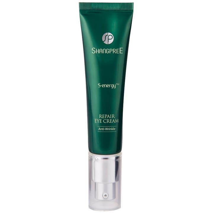 Shangpree S-energy Repair Eye Cream reparerende øyekrem mot rynker i mørkegrønn tube med gjennomsiktig kork