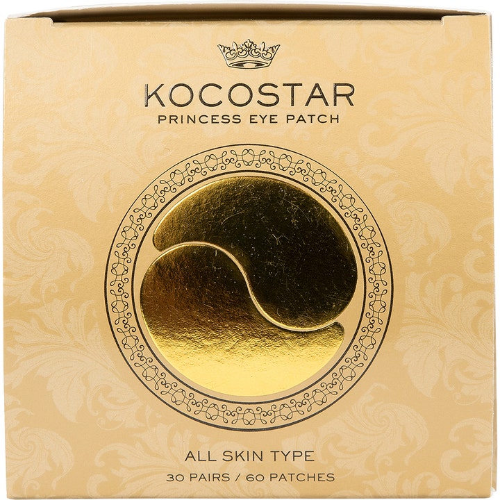 Kocostar Princess Eye Patch 30 par øyemasker i gullfarget eske som viser to gyldne patches i en dekorativ sirkel