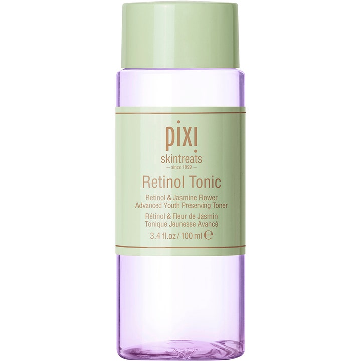 Pixi Retinol Tonic 100 ml fornyende ansiktstoner med lilla væske i klar plastflaske med lysegrønt lokk.