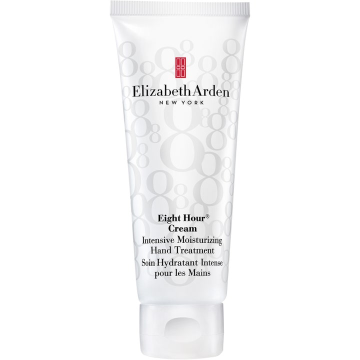 Elizabeth Arden Eight Hour Cream Hand Treatment fuktighetsgivende håndkrem i hvit tube med grått mønster av 8-tall.