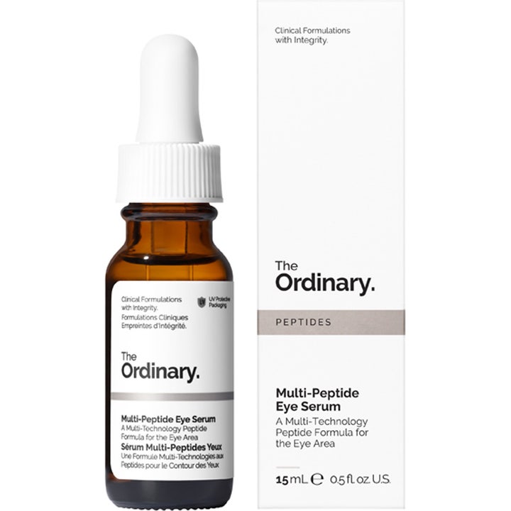 The Ordinary Multi-Peptide Eye Serum 15 ml pleiende øyeserum i mørk glassflaske med hvit pipette og yttereske.