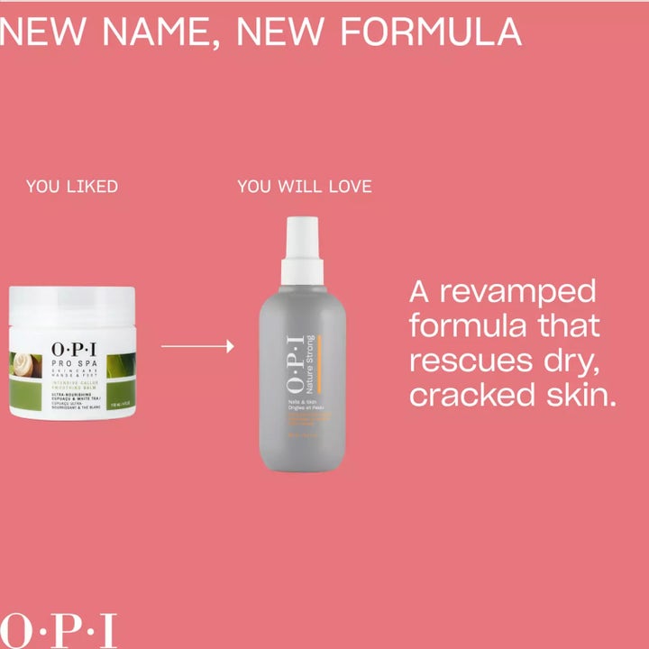 OPI Nature Strong Soft & Gone Callus Softener 250 ml fotpleie i grå sprayflaske som pleier tørr og sprukken hud.