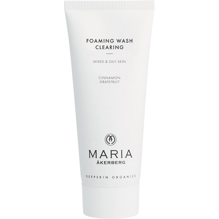 Maria Åkerberg Foaming Wash Clearing 125 ml dyprensende ansiktsrens i hvit tube med sort tekst