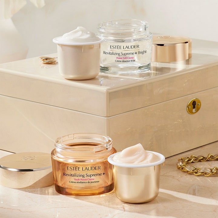 Estée Lauder Revitalizing Supreme+ Youth Power Creme 50 ml refill og ansiktskrem i gullfarget glasskrukke