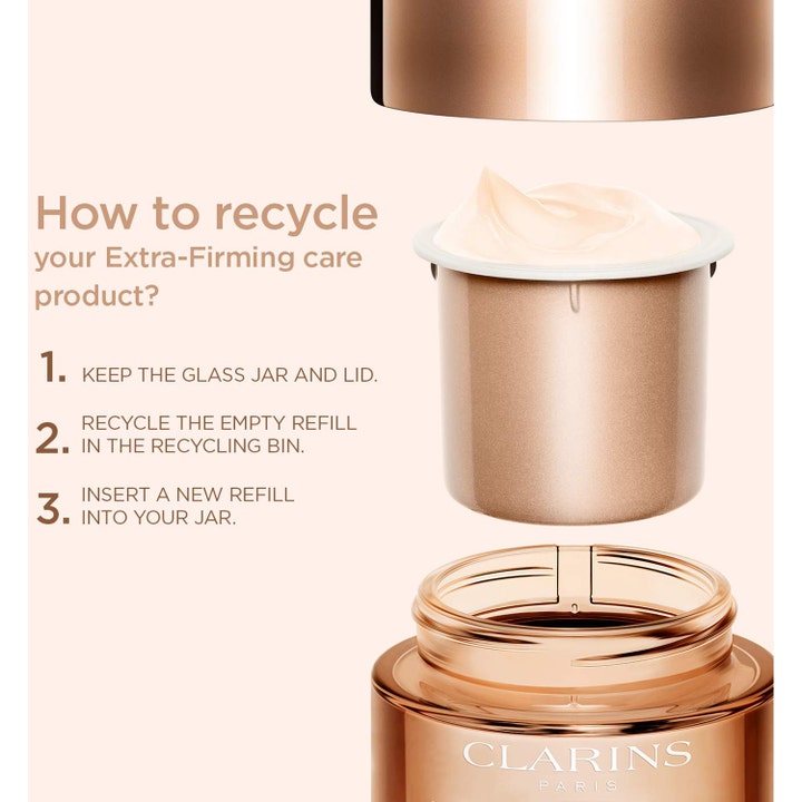 Clarins Extra-Firming Nuit 50 ml glattende nattkrem i bronsefarget glasskrukke med instruksjon for refill