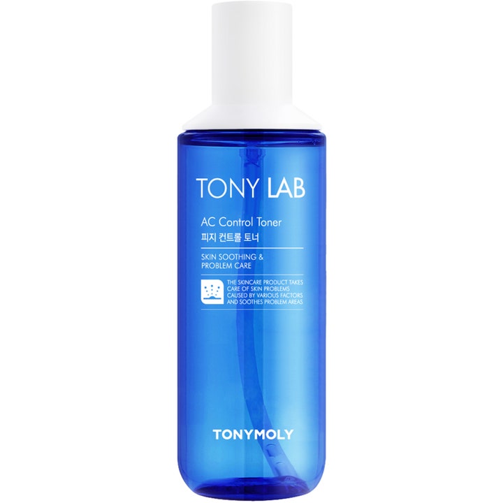 TONYMOLY Tony Lab AC Control Toner 180ml pleiende ansiktsvann for problemhud i blå plastflaske med hvit kork