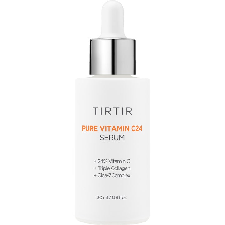 TIRTIR Pure Vitamin C24 Serum 30 ml glødgivende serum med vitamin C i hvit flaske med sølvfarget pipettekork