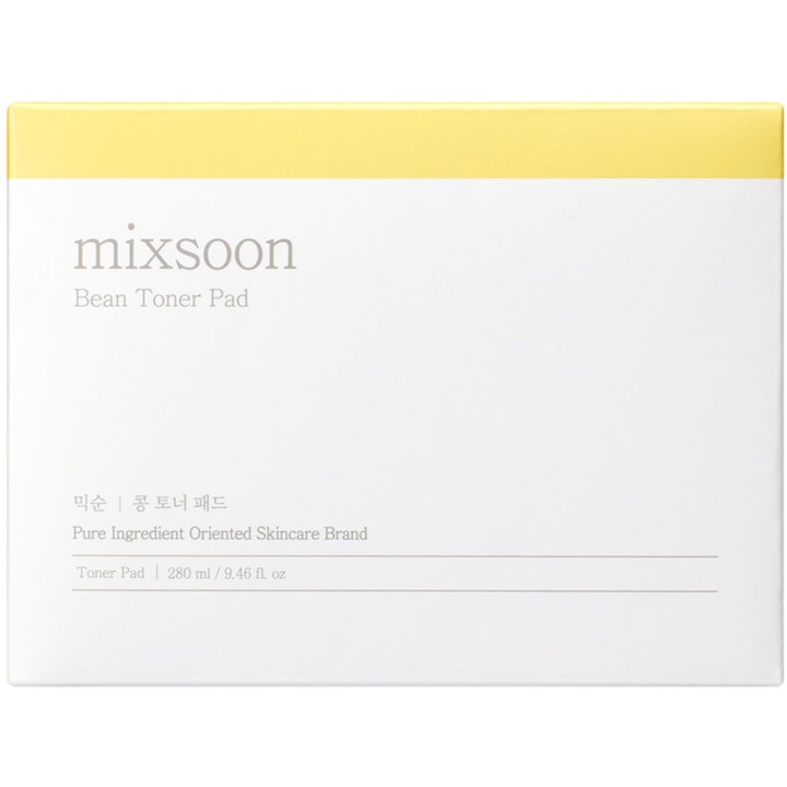 Mixsoon Bean Toner Pad 70 stk fuktighetsgivende toner pads i hvit eske med gul stripe øverst